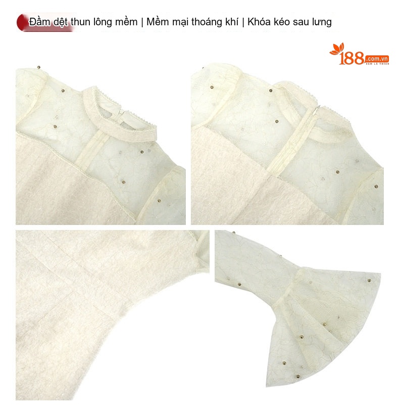Đầm Ôm Body Nữ Tay Loe Cổ Tròn Đính Cườm Phong Cách Pháp chi tiết 4