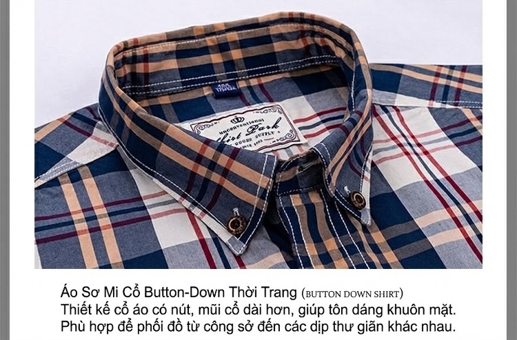 Áo Sơ Mi Tay Dài Nam Cotton Kẻ Caro Thời Trang Công Sở Hàng Ngày Màu Xanh, Đen, Đỏ, Xám... chi tiết 6
