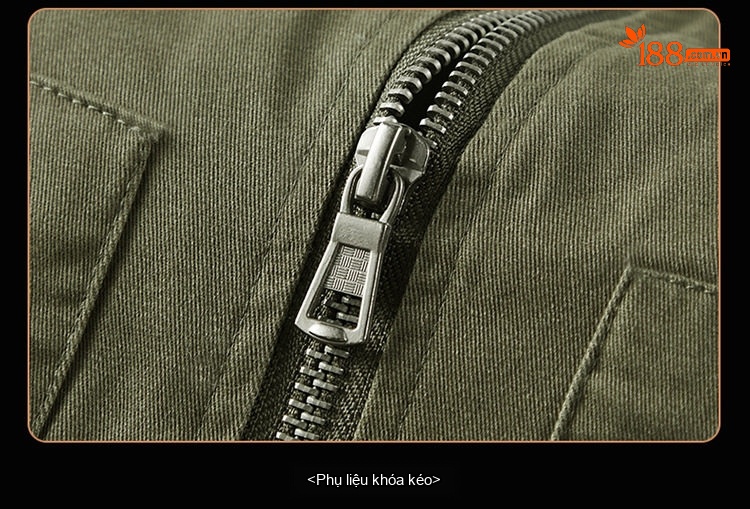 Áo Khoác Bomber Nam Cotton Giặt Nước Nhiều Túi Dáng Rộng Màu Đen, Xanh Olive, Nâu Vàng chi tiết 13