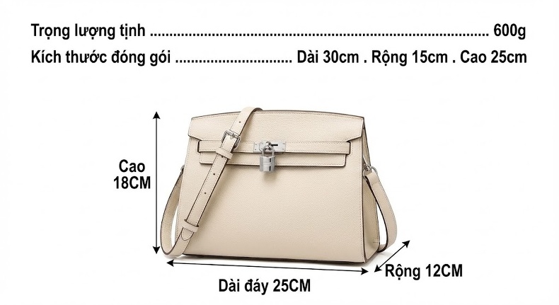 Túi Đeo Vai Nữ Da Bò Togo Kelly Postman Túi Xách Tay Đeo Chéo Phong Cách Công Sở Cao Cấp Màu Đen, Trắng Ngà, Xám... chi tiết 7