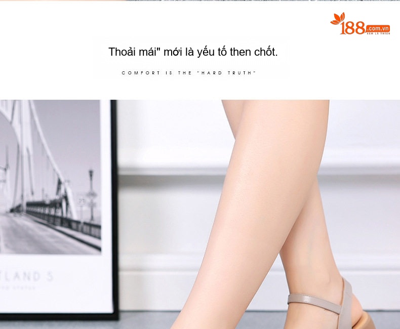 Dép Sandal Nữ Quai Ngang Da Bò Đế Cao 5cm - 6cm Màu Đen, Kem chi tiết 26