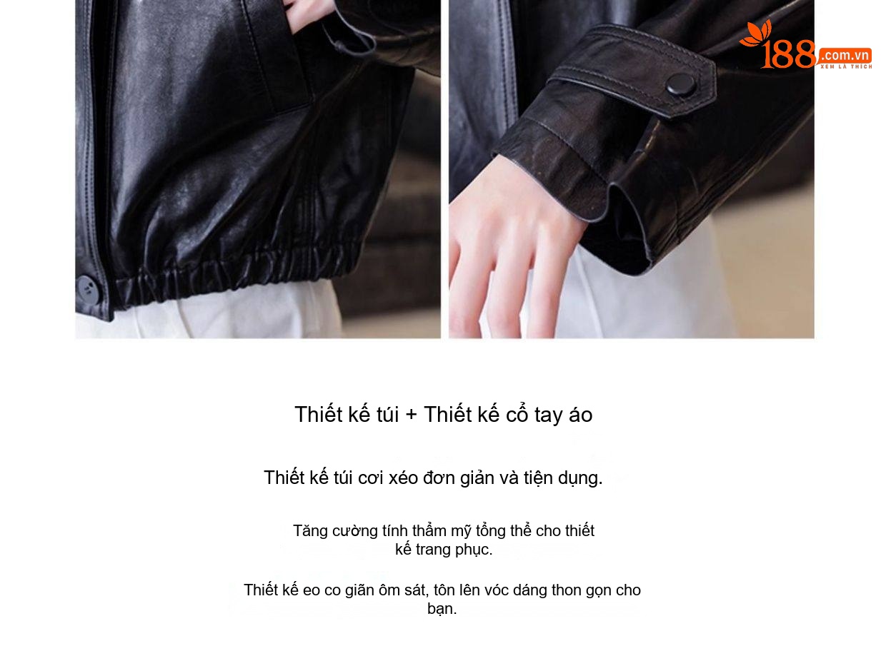 Áo Khoác Da Thật Nữ Kiểu Ngắn Dáng Bomber Da Cừu chi tiết 34