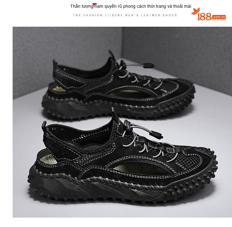 Sandal Leo Núi Nam Mũi Bít Thể Thao Thoáng Khí Chống Trượt Chiều Cao Đế Khoảng 3cm Màu Đen, Xám, Nâu chi tiết 17
