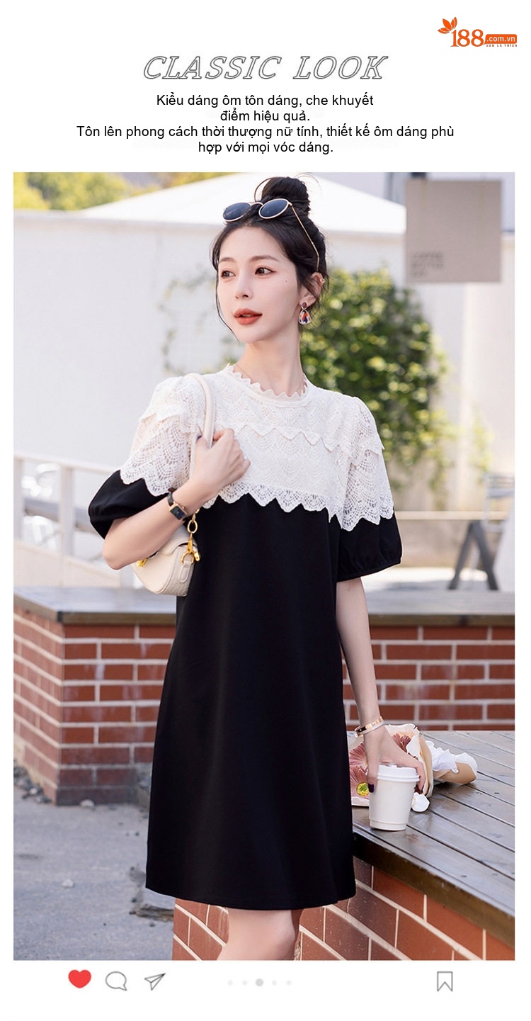 Váy liền thân Nữ Dệt Kim Màu Trắng, Đen chi tiết 9