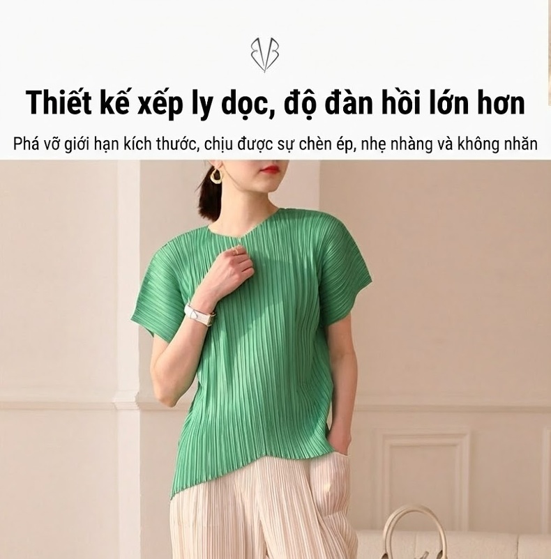 Áo Thun Nữ Pleats V-Neck Tay Ngắn Phong Cách Retro Màu Đen, Xanh Lá, Trắng, Hồng... chi tiết 1