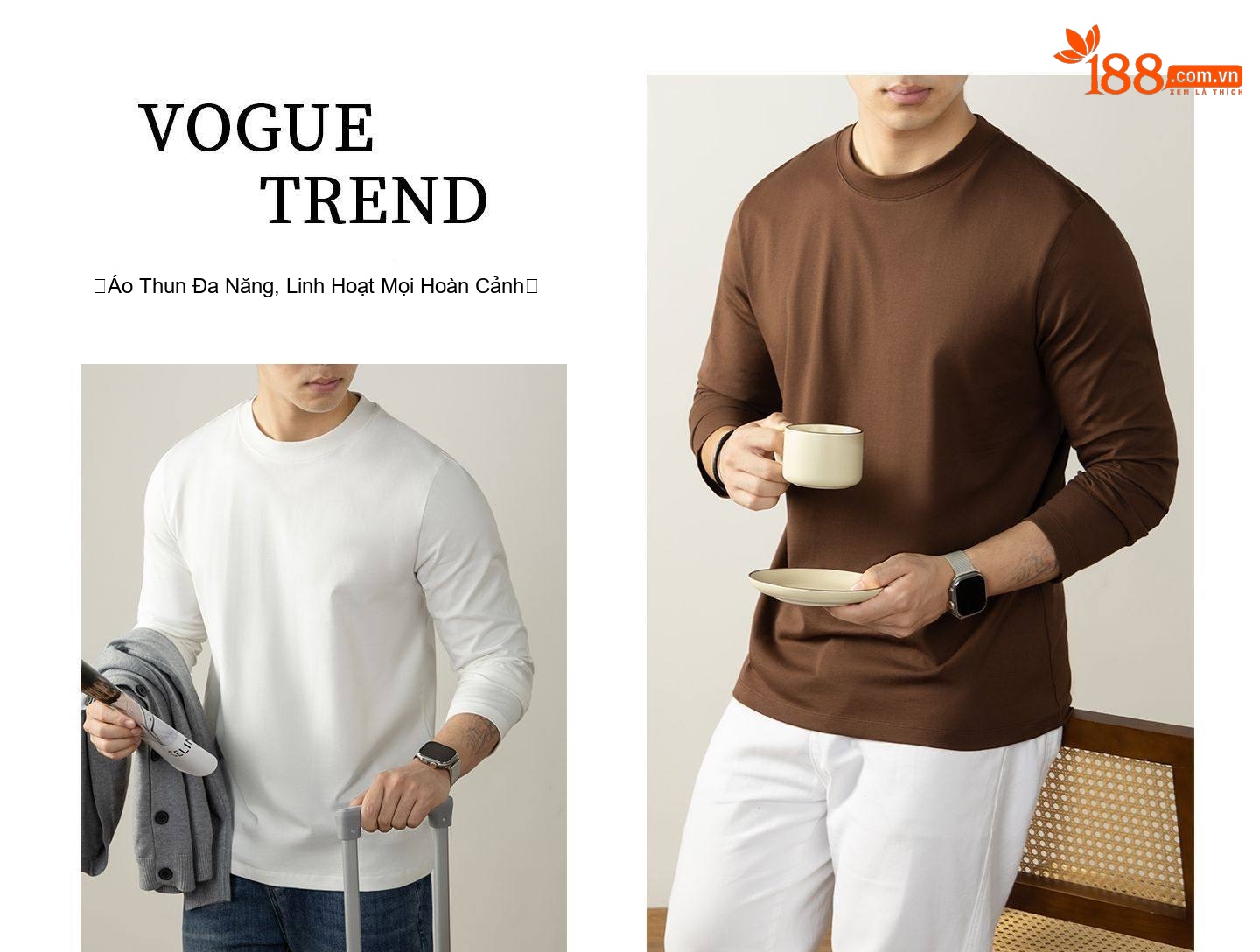 Áo Thun Tay Dài Nam Cotton 270g Cổ Tròn Dáng Rộng Màu Trắng, Nâu, Xám, Đen