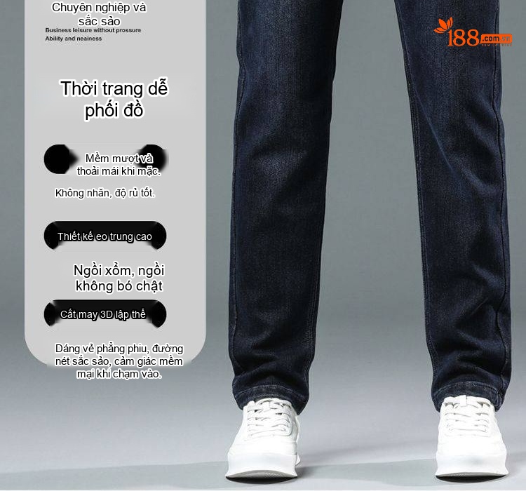 Quần Jeans Nam Ống Đứng Dáng Ôm Vừa Co Giãn Nhẹ Phong Cách Trung Niên Màu Đen chi tiết 2