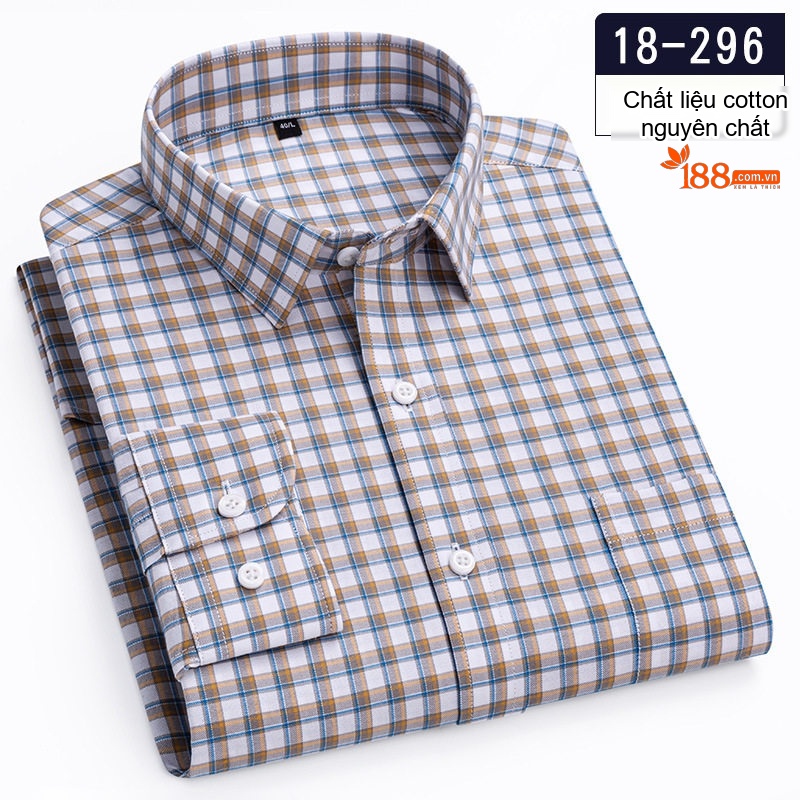 Áo Sơ Mi Nam Cotton Dài Tay Kẻ Caro Thời Trang Công Sở Thoải Mái Màu Đỏ, Xanh, Xám, Be...