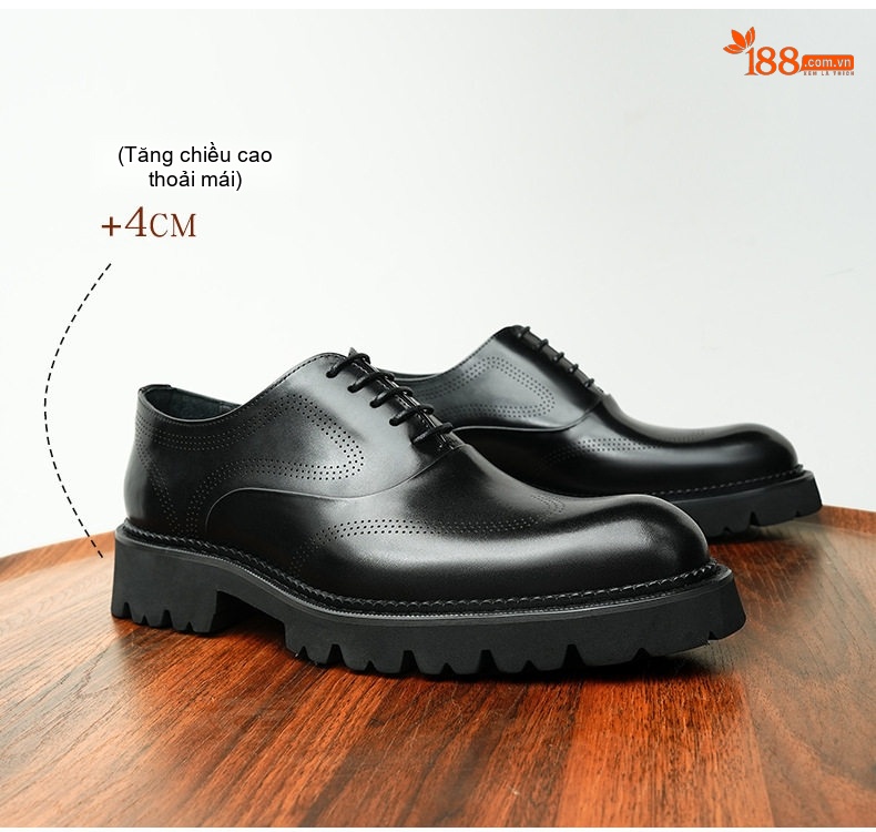 Giày Tây Brogue Nam Da Bóng Đế Dày Chiều Cao Đế 4cm Màu Đen, Nâu chi tiết 4
