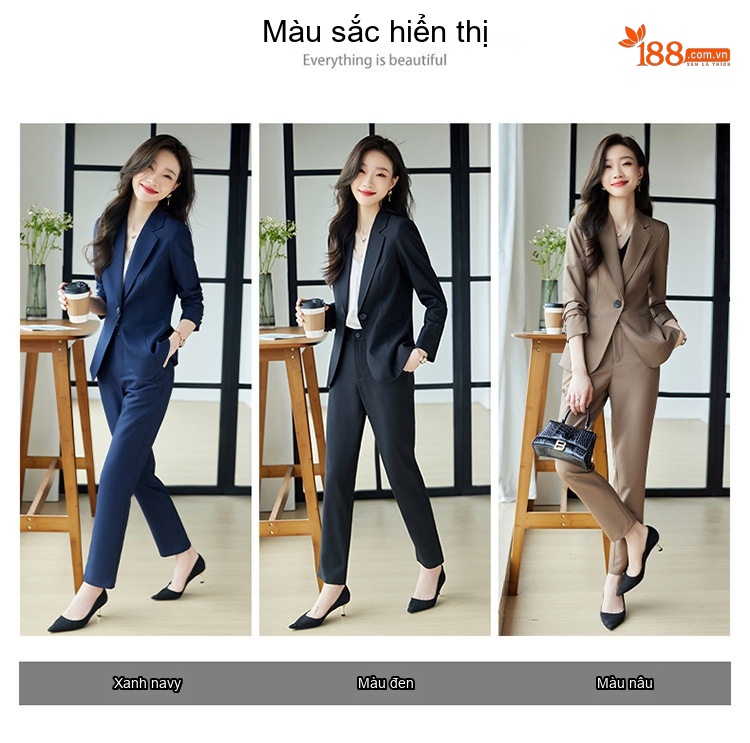 Bộ Vest Công Sở Nữ Dáng Ôm Tay Dài Phong Cách Thời Trang Màu Đen, Xanh Navy, Nâu chi tiết 6