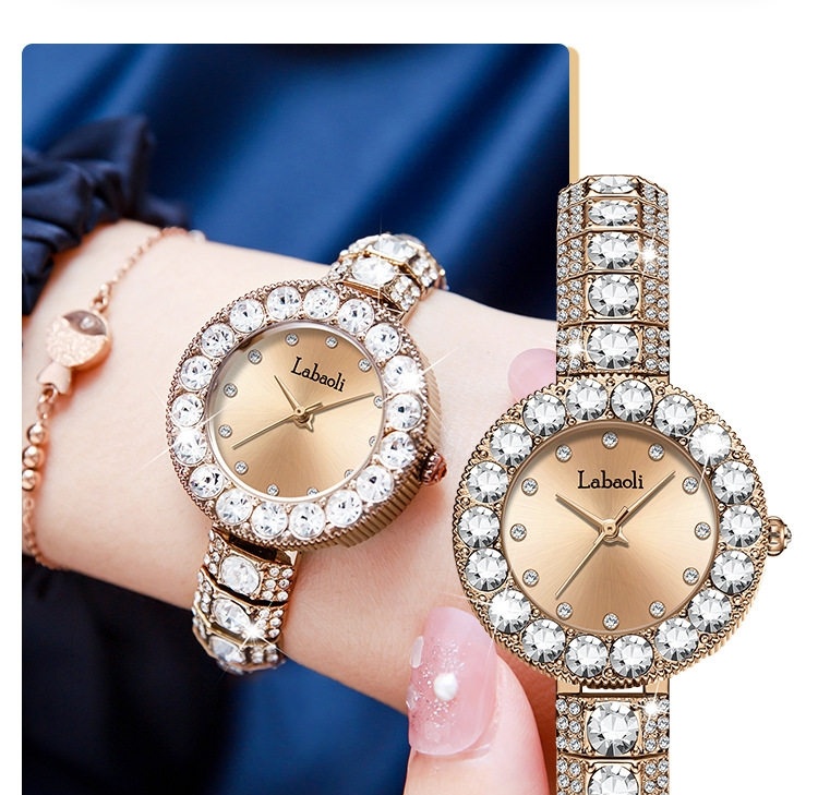 Đồng Hồ Nữ Đính Đá Quartz Mặt Tròn Phong Cách Retro Màu Đỏ, Vàng, Bạc chi tiết 2
