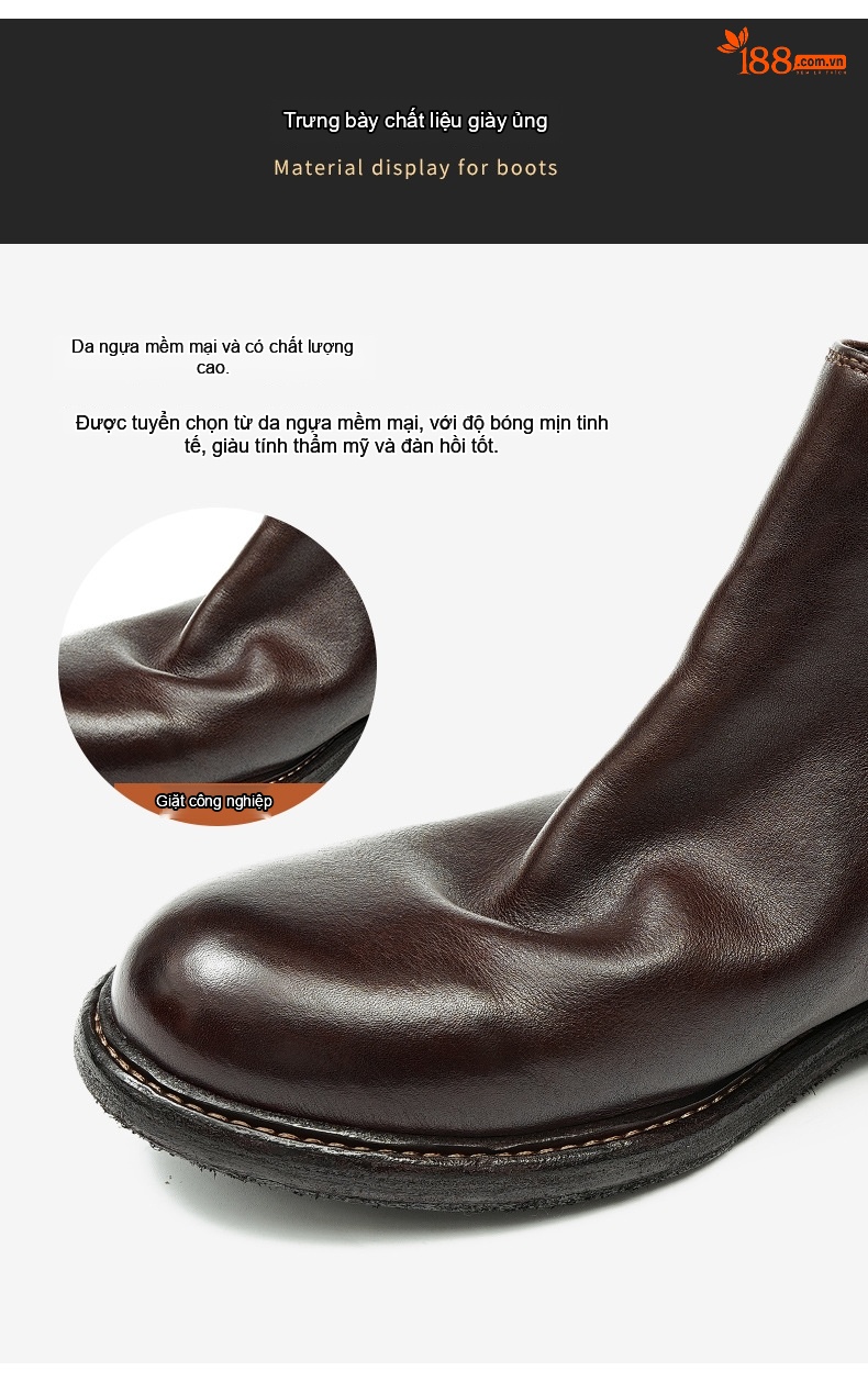 Boot Chelsea Nam Da Mờ Cao Cổ Chiều Cao Đế Khoảng 3cm Màu Đen, Nâu chi tiết 21