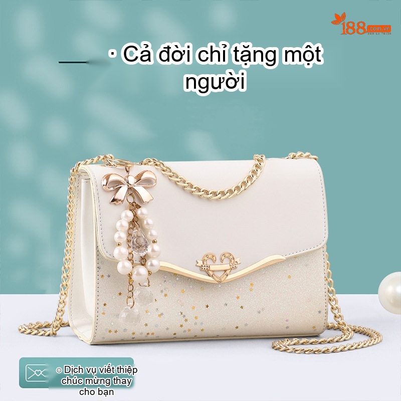 Túi Đeo Chéo Nữ Da Bò Dây Xích Phong Cách Nhẹ Nhàng Quà Tặng Bạn Gái Màu Trắng