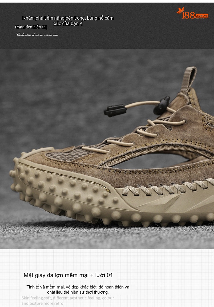 Sandal Leo Núi Nam Mũi Bít Thể Thao Thoáng Khí Chống Trượt Chiều Cao Đế Khoảng 3cm Màu Đen, Xám, Nâu chi tiết 6