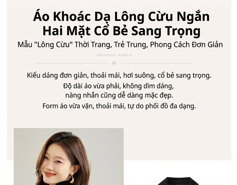 Áo Khoác Nữ Cổ Bẻ Hai Lớp Lông Cừu Sọc Caro Màu Xám, Đen chi tiết 2