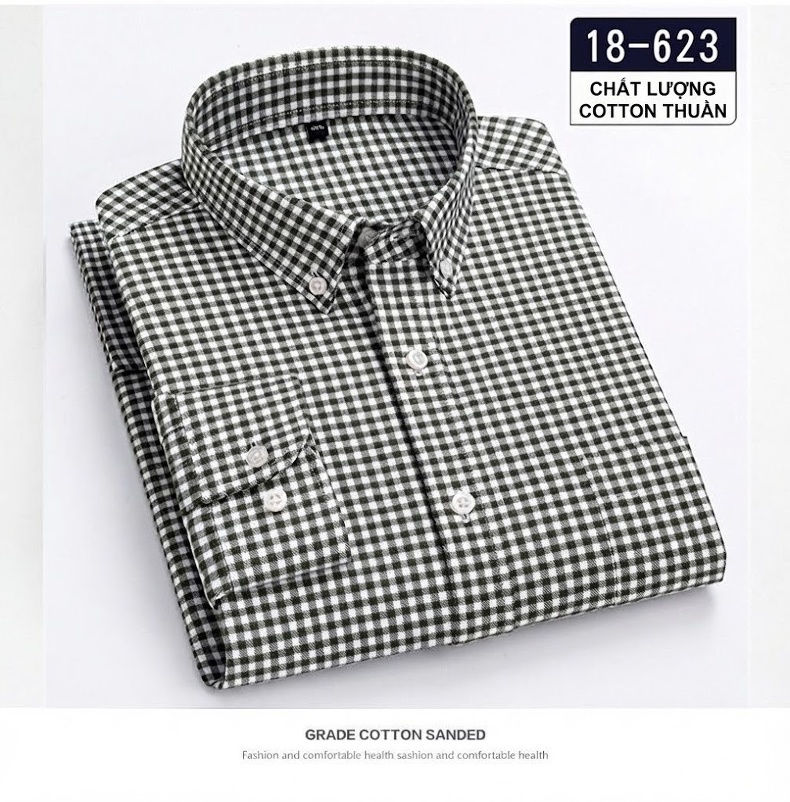 Áo Sơ Mi Nam Cotton Dài Tay Kẻ Caro Thời Trang Công Sở Thoải Mái Màu Đỏ, Xanh, Xám, Be... chi tiết 9
