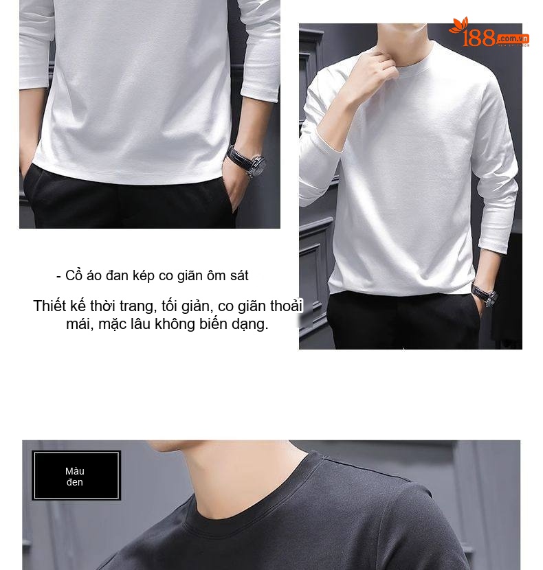 Áo Thun Dài Tay Nam Sợi Amoniac Lụa Cotton Áo Kiểu Mặc Lót Cao Cấp Màu Trắng, Xám, Xanh, Nâu... chi tiết 23