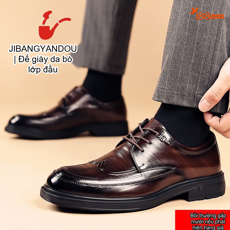 Giày Tây Đầu Tròn Nam Da Bò Chiều Cao Đế Khoảng 3cm Màu Đen, Nâu chi tiết 11