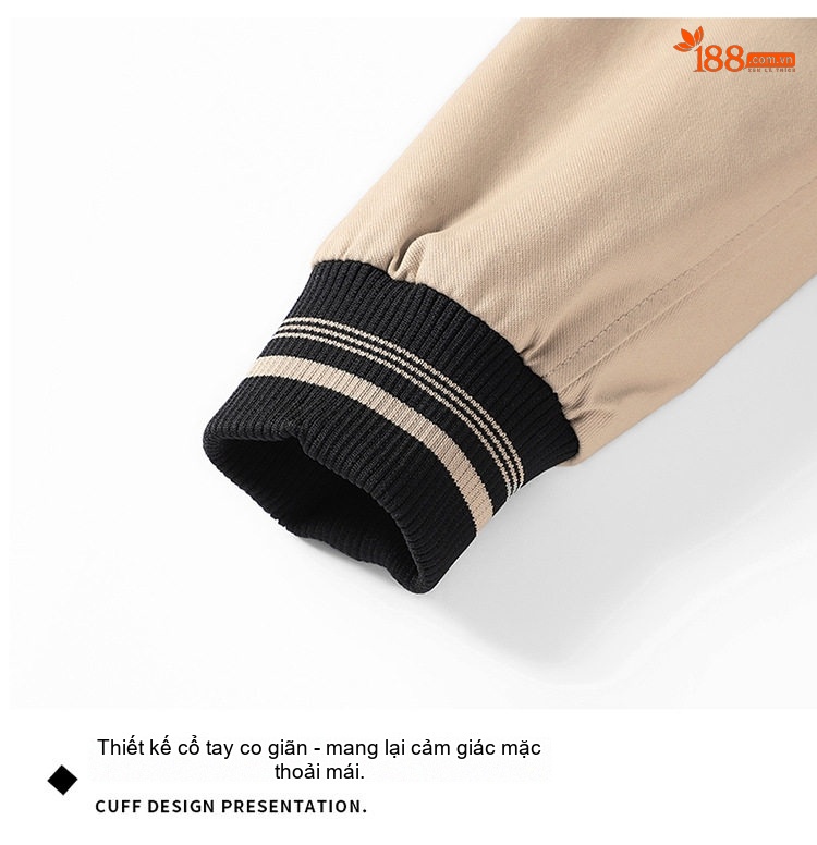 Áo Khoác Bomber Nam Cotton Dáng Đứng Cổ Tay Bo Chun Thu Đông Màu Be, Đen, Vàng Nâu chi tiết 21