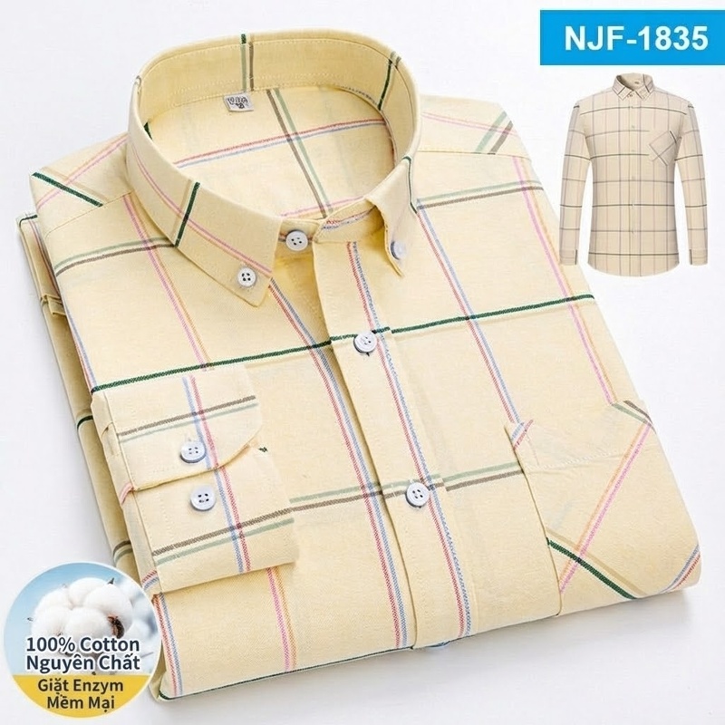 Áo Sơ Mi Tay Dài Cotton Oxford Dáng Rộng Thoải Mái Màu Trắng, Xám, Xanh, Đỏ...