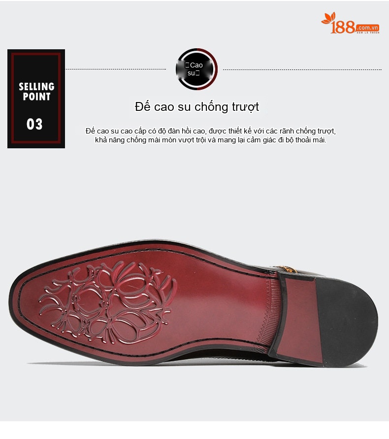 Giày Tây Buộc Dây Nam Da Bóng Brogue Chiều Cao Đế Khoảng 3cm Màu Nâu, Đen chi tiết 6