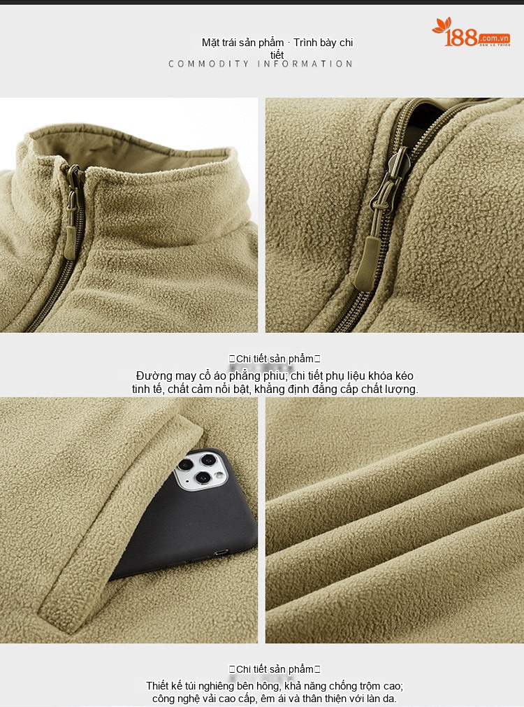 Áo Gilet Nam Hai Mặt Mặc Áo Khoác Ngoài Nhiều Túi Lông Cừu chi tiết 14
