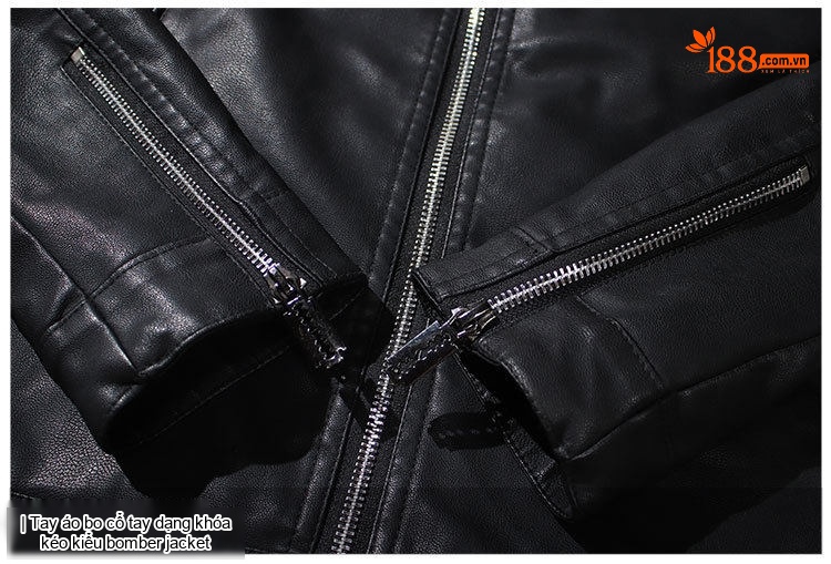 Áo Khoác Da PU Nam Dáng Ôm Cổ Trụ Khóa Zip Phong Cách Motor Màu Đen, Xanh Navy chi tiết 17