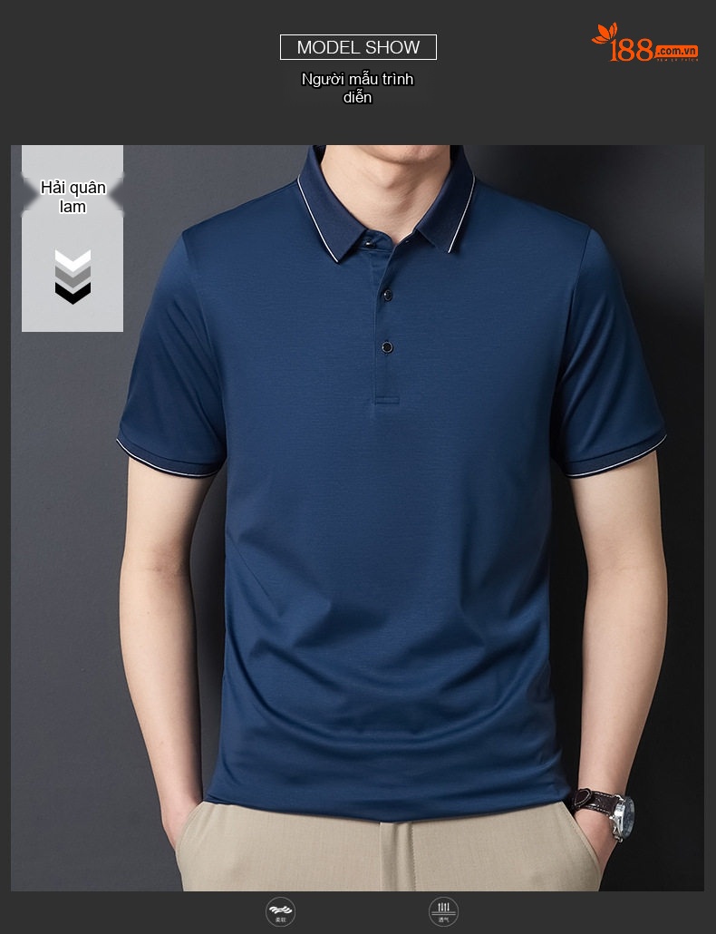 Áo Thun Polo Nam Tay Ngắn Lụa Tằm Cao Cấp Form Rộng Chống Nhăn Màu Tím, Xanh Navy chi tiết 10