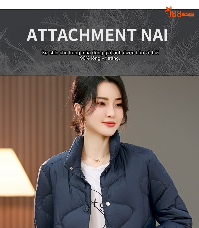Áo Khoác Phao Nữ Lông Vũ Dáng Ngắn Thời Trang Thu Đông Màu Xanh Navy, Đen chi tiết 7