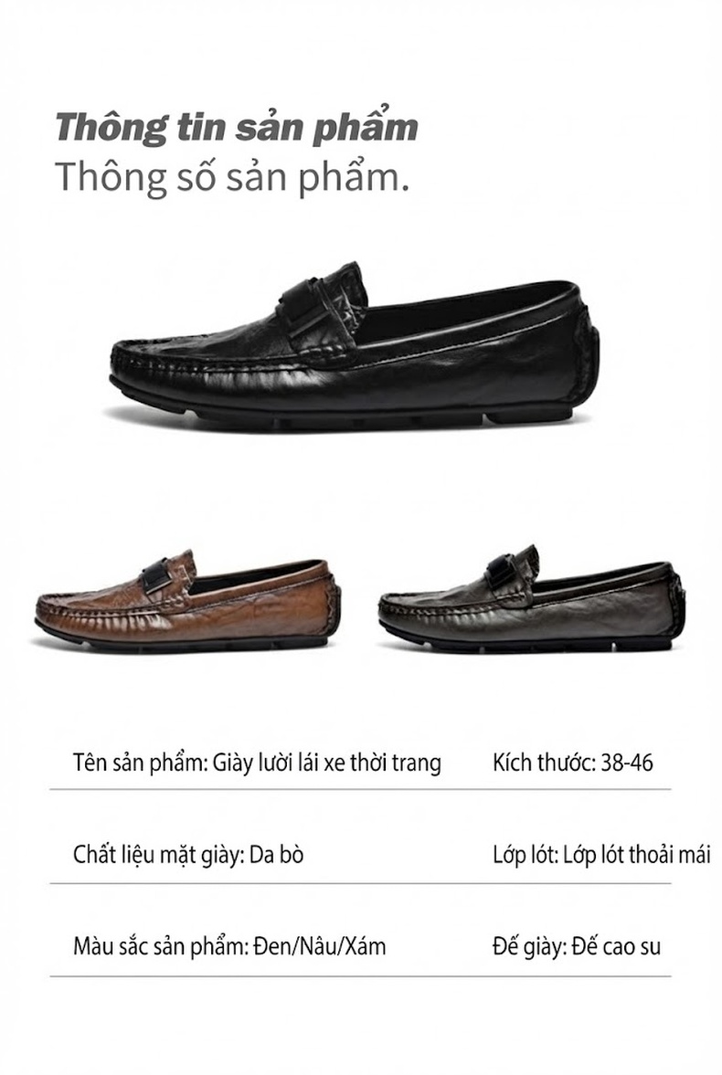 Giày Lười Nam Da Bò Vân Cá Sấu Chiều Cao Đế Khoảng 2cm Màu Đen, Nâu chi tiết 5