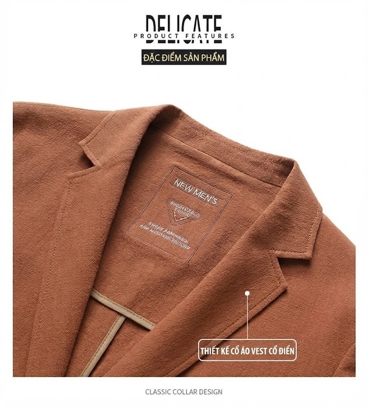 Áo Vest Blazer Nam Cotton Mát Mẻ Phong Cách Casual Màu Nâu, Xanh, Đen, Kem... chi tiết 6