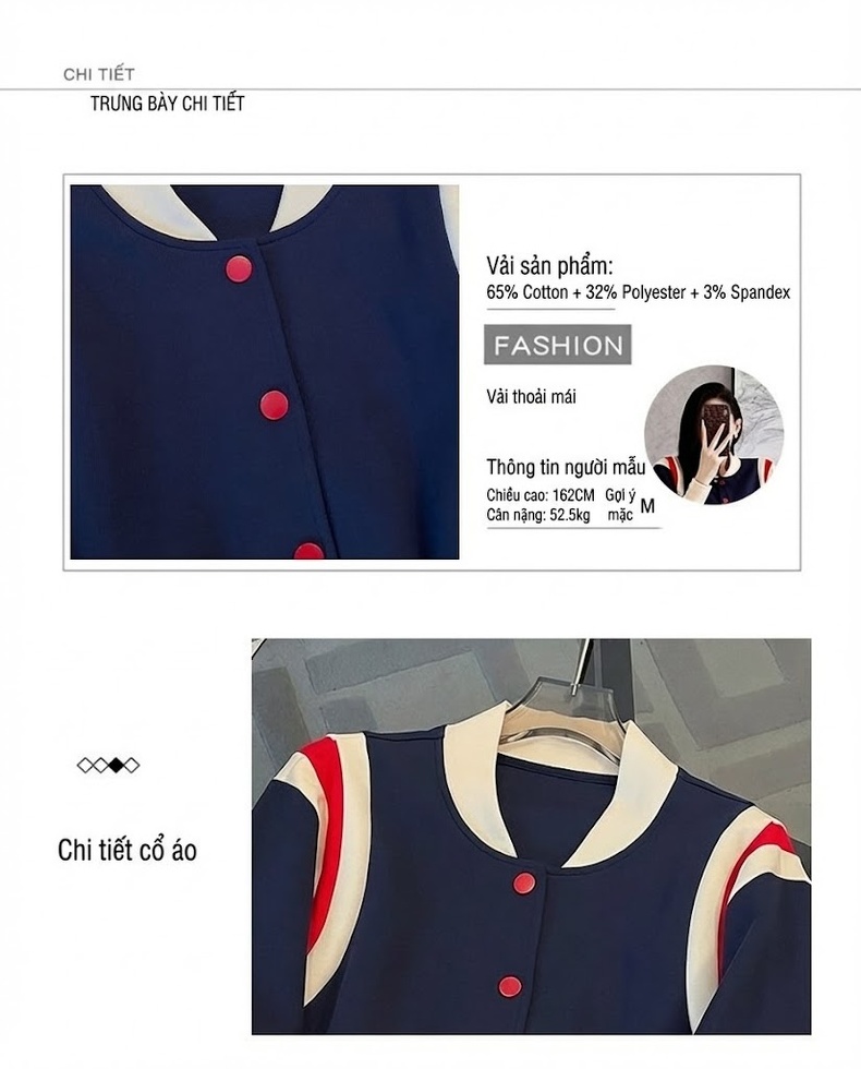 Set Bộ Thể Thao Nữ Áo Khoác Bomber Quần Dài Phong Cách Cá Tính Màu Xanh Navy chi tiết 4