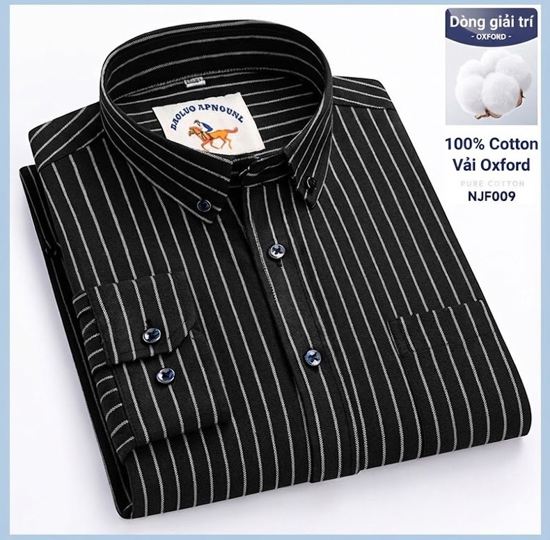 Áo Sơ Mi Nam Tay Dài Oxford Cotton Thoáng Khí Họa Tiết Kẻ Sọc Lớn Màu Xanh Dương, Đen, Trắng, Xám... chi tiết 33
