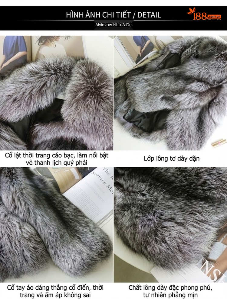 Áo Khoác Lông Nữ Giả Lông Cáo Ôm Dáng Giữ Ấm Phong Cách Âu Mỹ Màu Xám, Đen chi tiết 8