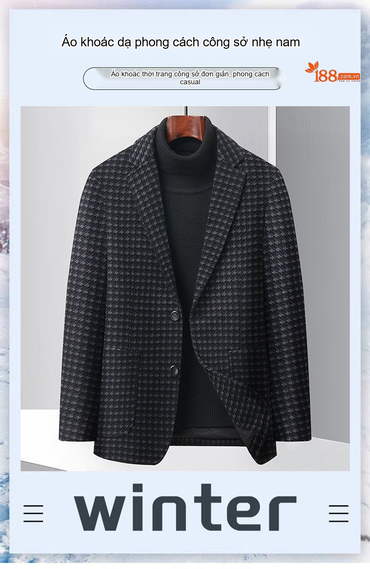 Áo Blazer Nam Họa Tiết Houndstooth Phong Cách Doanh Nhân Màu Xám, Nâu chi tiết 1