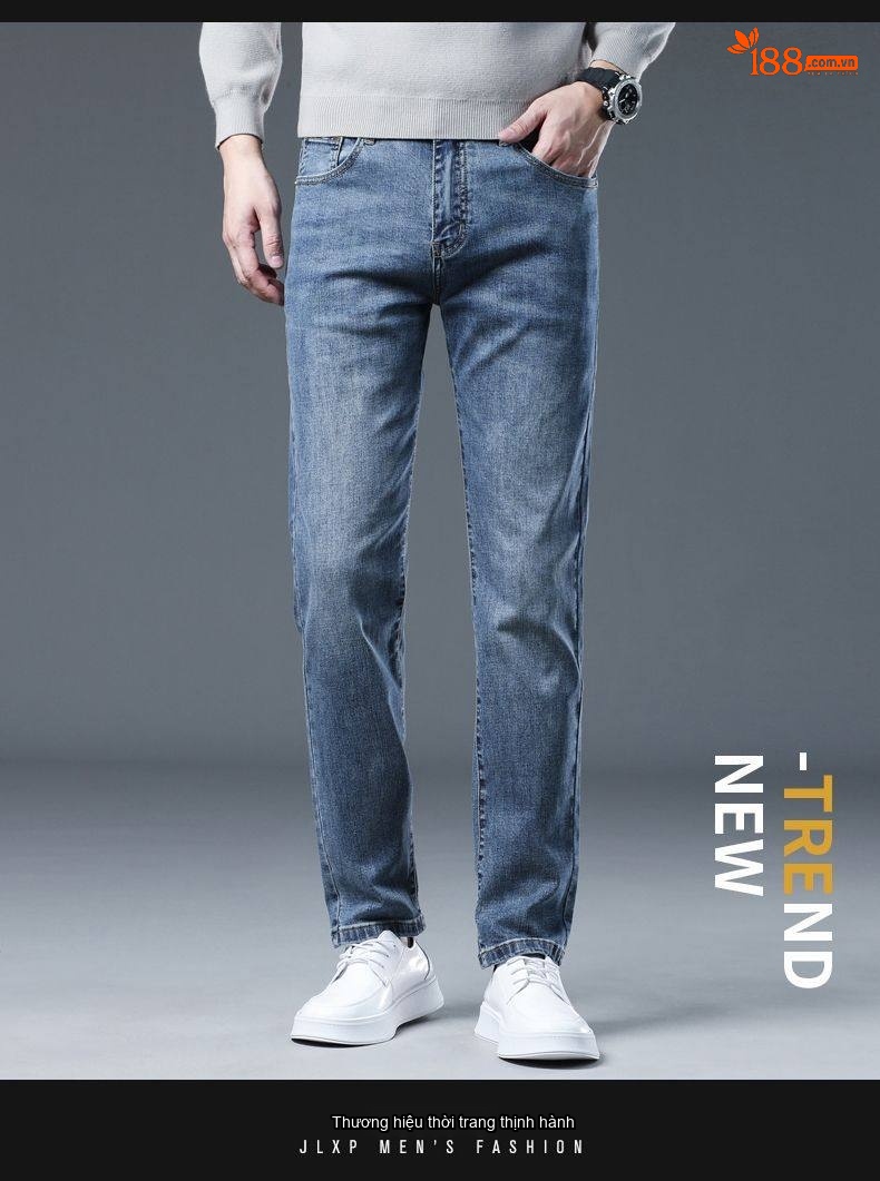 Quần Jean Nam Dáng Suông Vải Cotton Co Giãn Màu Đen Khói chi tiết 31