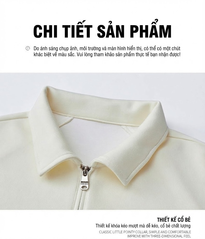 Áo Polo Nam Dài Tay Khóa Kéo Cổ Bẻ Form Rộng Thoải Mái Phong Cách Thời Trang Màu Trắng, Xám, Đen chi tiết 10