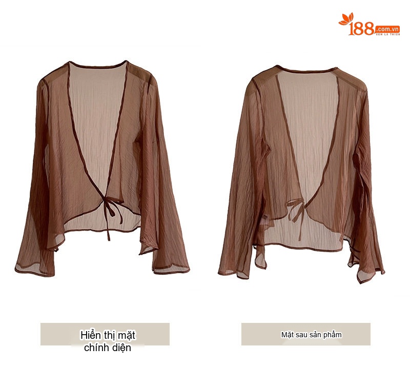 Áo Khoác Cardigan Nữ Tay Dài Phong Cách Trung Hoa Cổ Điển Màu Nâu, Kem chi tiết 6