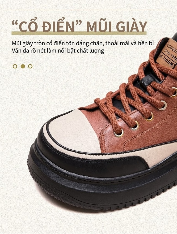 Giày Cao Cổ Nữ Da Bò Đế Bánh Mì Chiều Cao Đế Khoảng 5cm Màu Nâu, Đen, Kem chi tiết 4