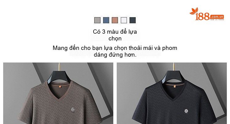 Áo Thun Nam V Cổ Tay Ngắn Mùa Hè Thoáng Khí Chất Liệu Băng Lụa Màu Đen, Xám, Nâu chi tiết 2