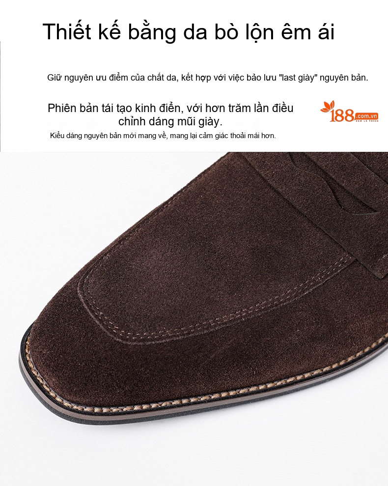 Giày Lười Nam Da Mờ Chiều Cao Đế Khoảng 2cm Màu Nâu, Xanh Navy chi tiết 8