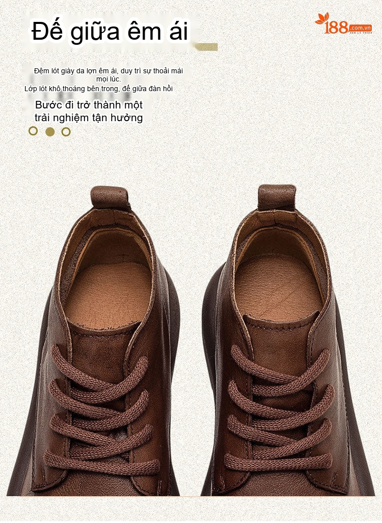 Boot Nữ Da Bò Cổ Cao Gót Bệt Mũi Tròn Phong Cách Retro Chiều Cao Đế Khoảng 3cm Màu Nâu, Đen, Xám chi tiết 6