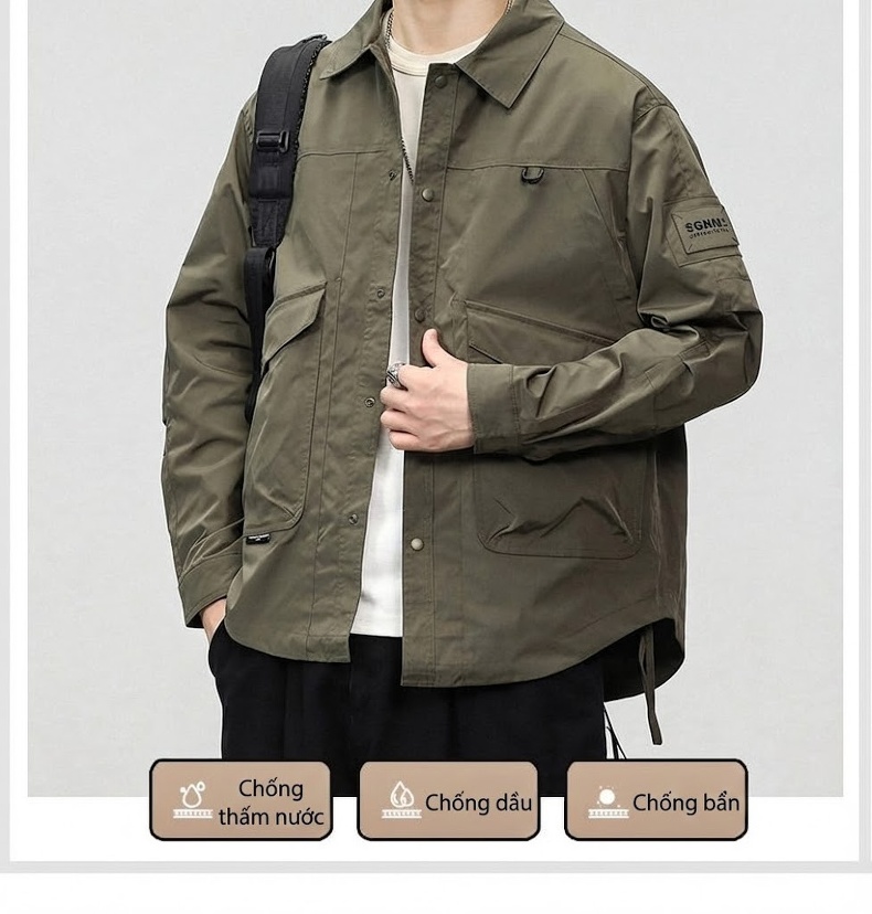 Áo Khoác Bomber Nam Chống Nước Lót Lông Cừu Giữ Ấm Phong Cách Mỹ chi tiết 2