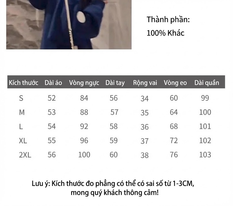 Set Bộ Nữ Áo Hoodie Có Mũ Quần Ống Rộng Dáng Rộng Thu Đông Thời Trang Màu Xanh Navy chi tiết 2