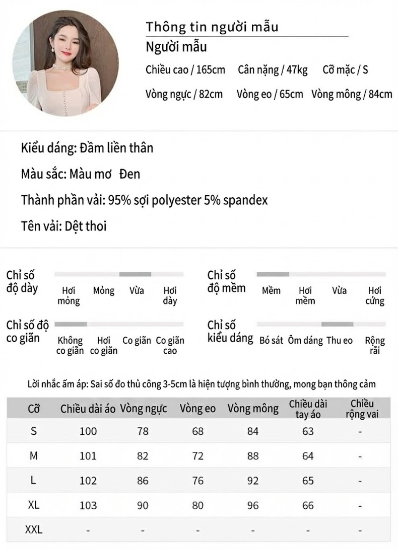 Đầm Ôm Body Nữ Cổ chữ Vuông Tay Dài Phong Cách Pháp Thanh Lịch Màu Đen, Kem chi tiết 3