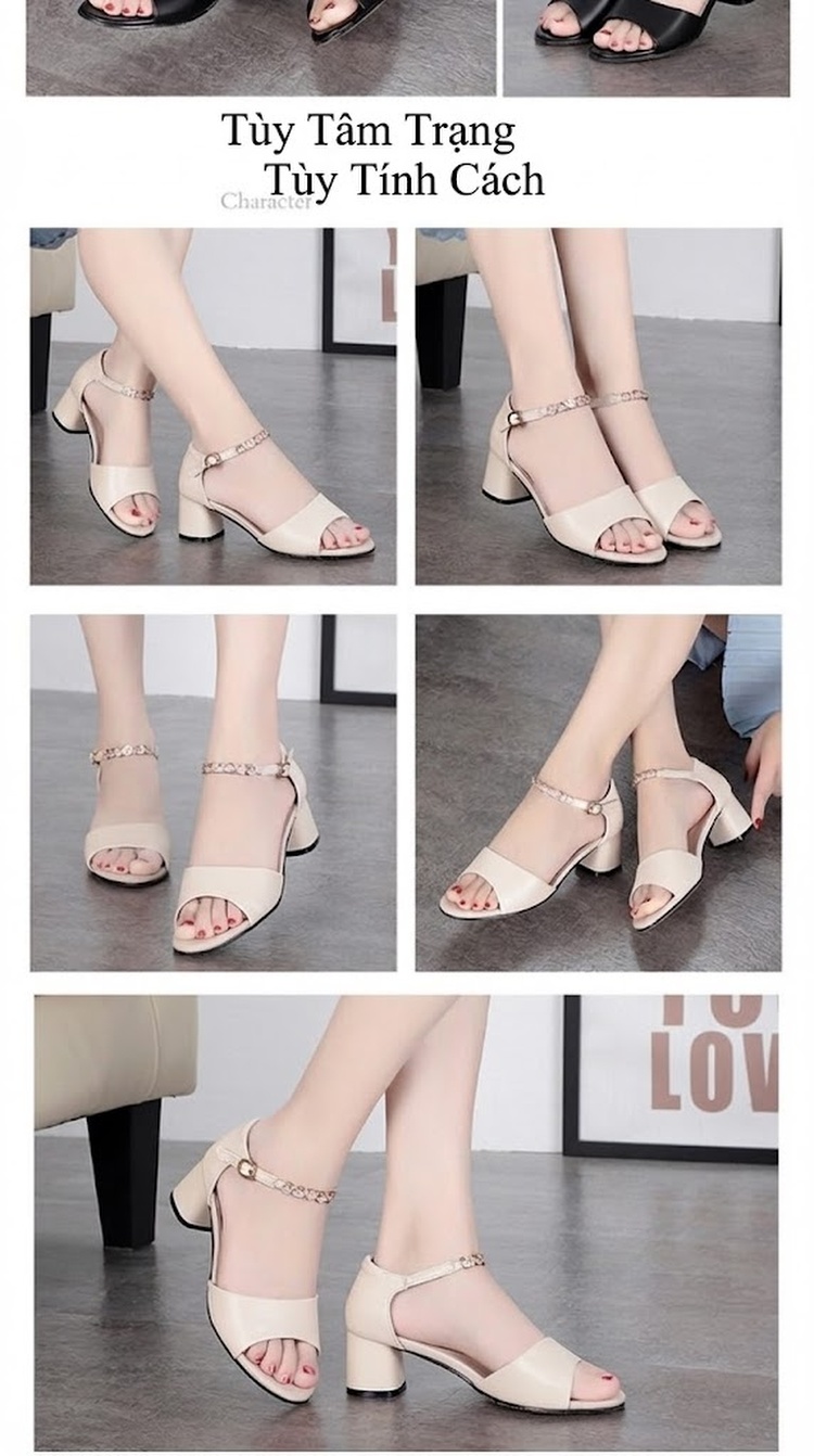 Dép Sandal Nữ Quai Hậu Đế Vuông Da Mềm Chống Trượt Đế Cao 5cm - 6cm Màu Trắng, Đen, Kem chi tiết 9