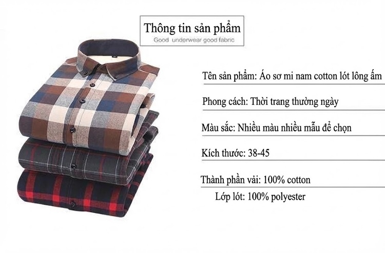 Áo Sơ Mi Nam Cotton Dài Tay Lót Lông Cổ Điển Chống Nhăn Màu Xanh Navy, Xám, Đỏ, Xanh Lá... chi tiết 7