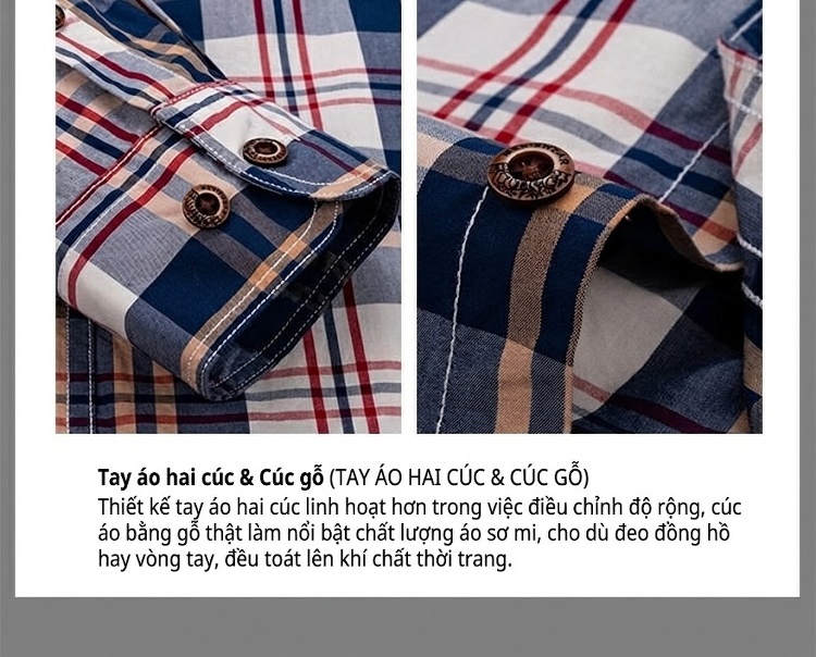 Áo Sơ Mi Tay Dài Nam Cotton Kẻ Caro Thời Trang Công Sở Hàng Ngày Màu Xanh, Đen, Đỏ, Xám... chi tiết 7