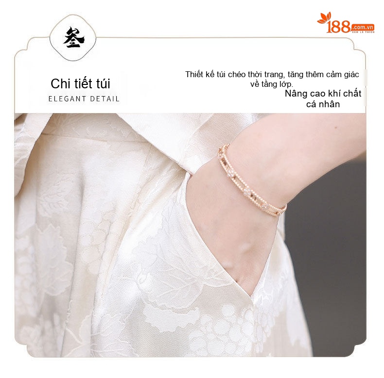 Set Bộ Quần Áo Nữ Kiểu Trung Hoa Cách Tân Áo Tay Ngắn Quần Ống Rộng Thời Trang Màu Trắng, Hồng chi tiết 6