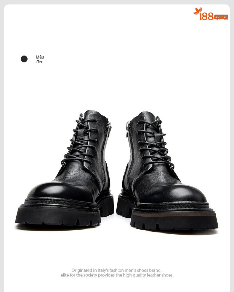 Giày Boot Martin Nam Da Thật Cổ Cao Chiều Cao Đế Khoảng 4cm Màu Đen, Nâu chi tiết 17